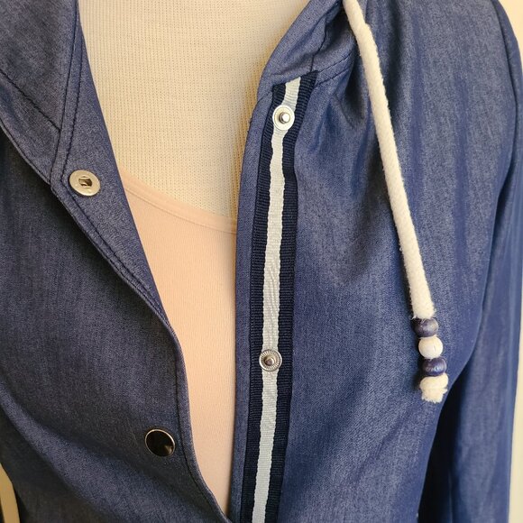 Alvina Long Hooded Lightweight Blue Trench Coat - Picture 9 of 10